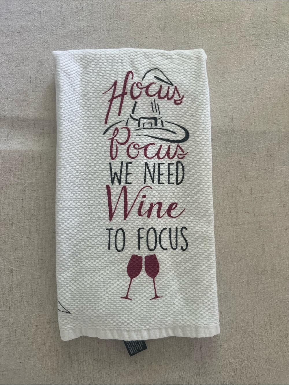 Hocus Pocus Wine Halloween Kitchen Towel - White and Wine Red